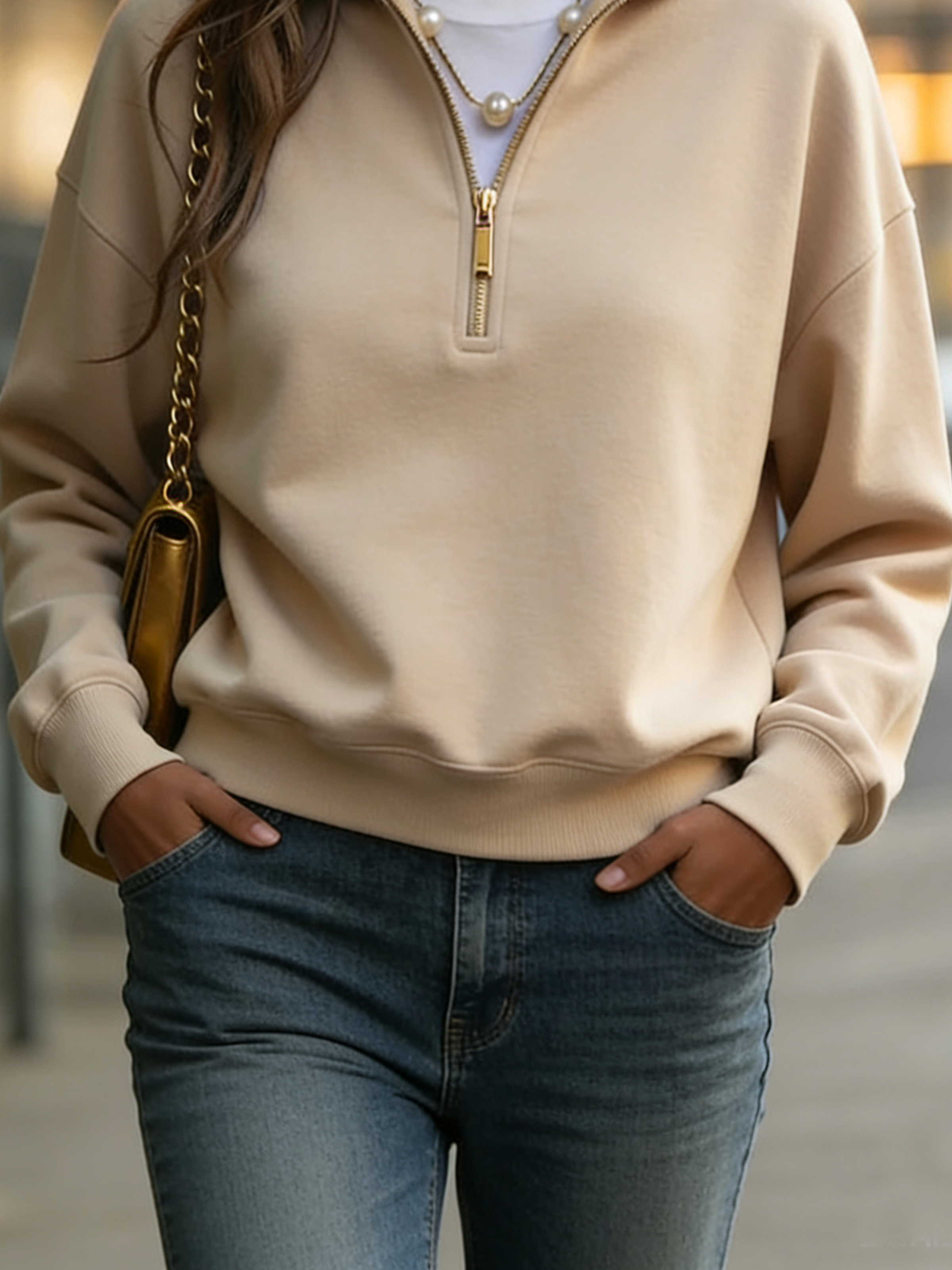 Casual Plain Zipper Sweatshirt