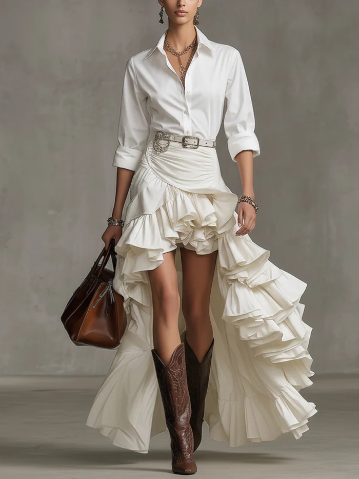 Elegant Peplum Plain Maxi Skirt No Belt