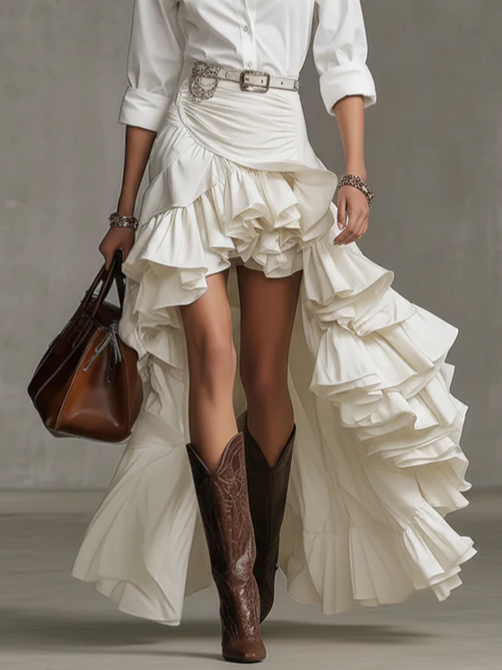 Elegant Peplum Plain Maxi Skirt No Belt