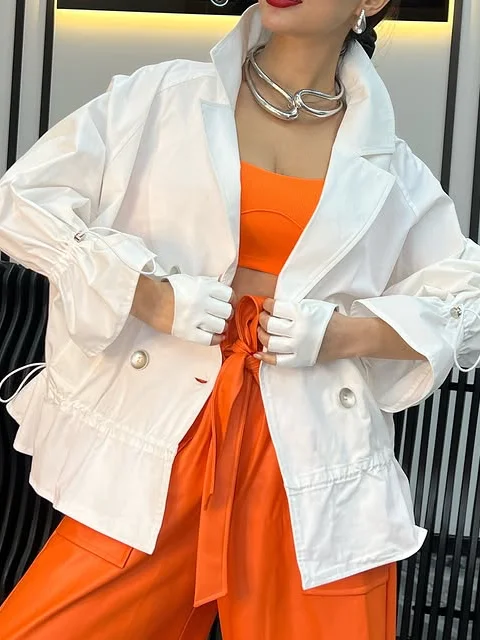 Casual Floral Shawl Collar Trench Coat