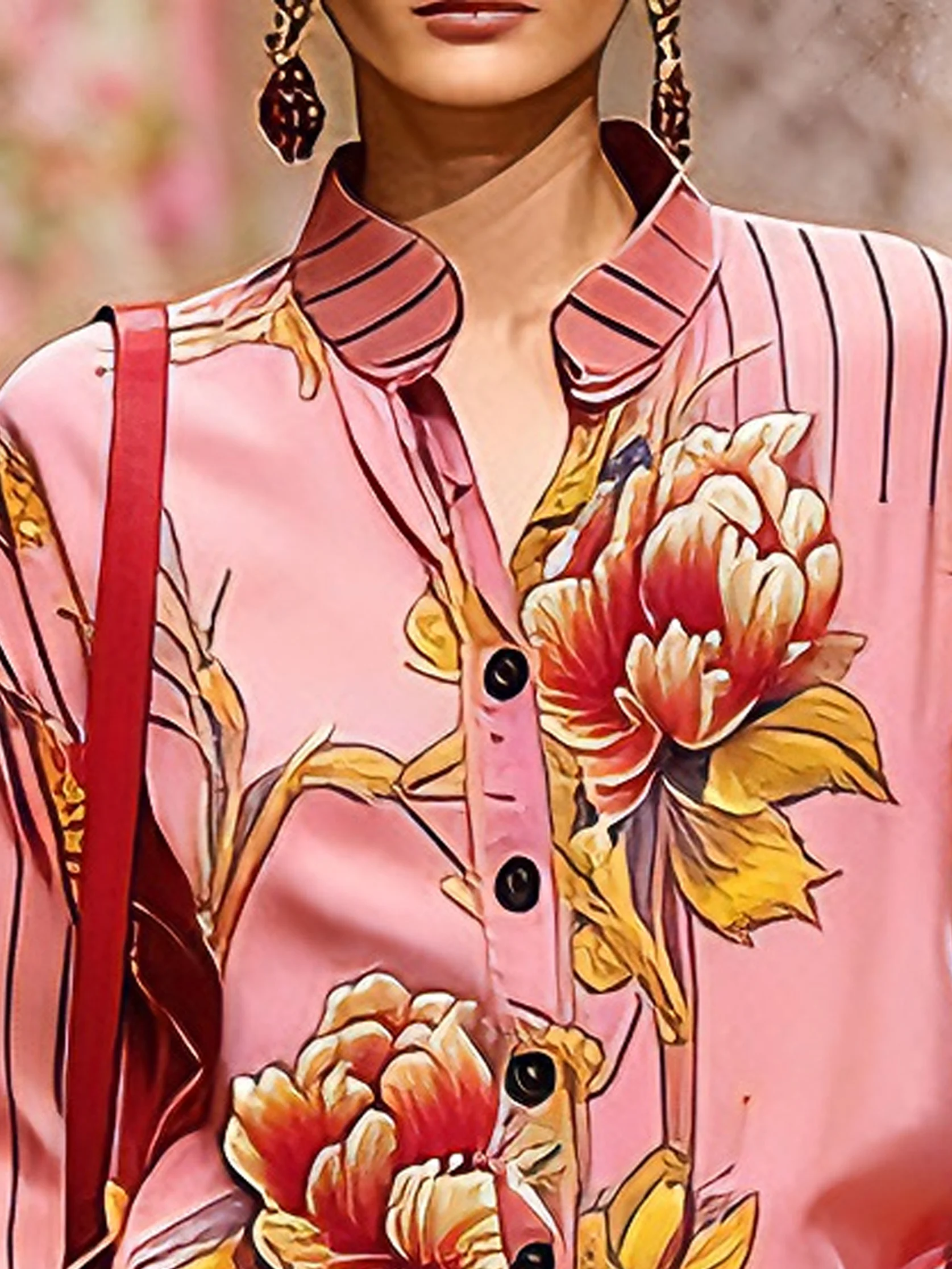 Casual Floral Printing Shirt Collar Shirt