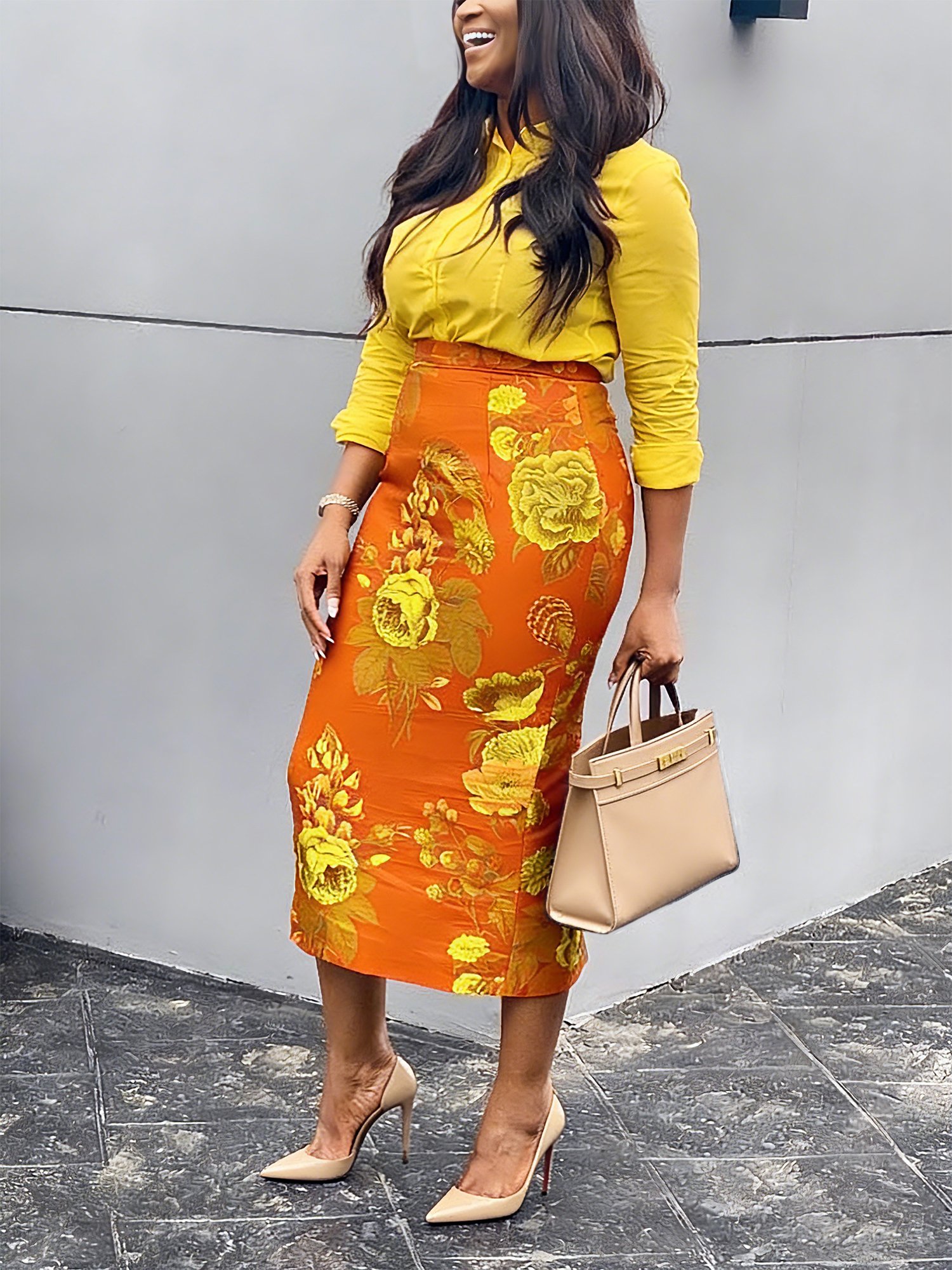 Elegant Printing Floral Midi Skirt