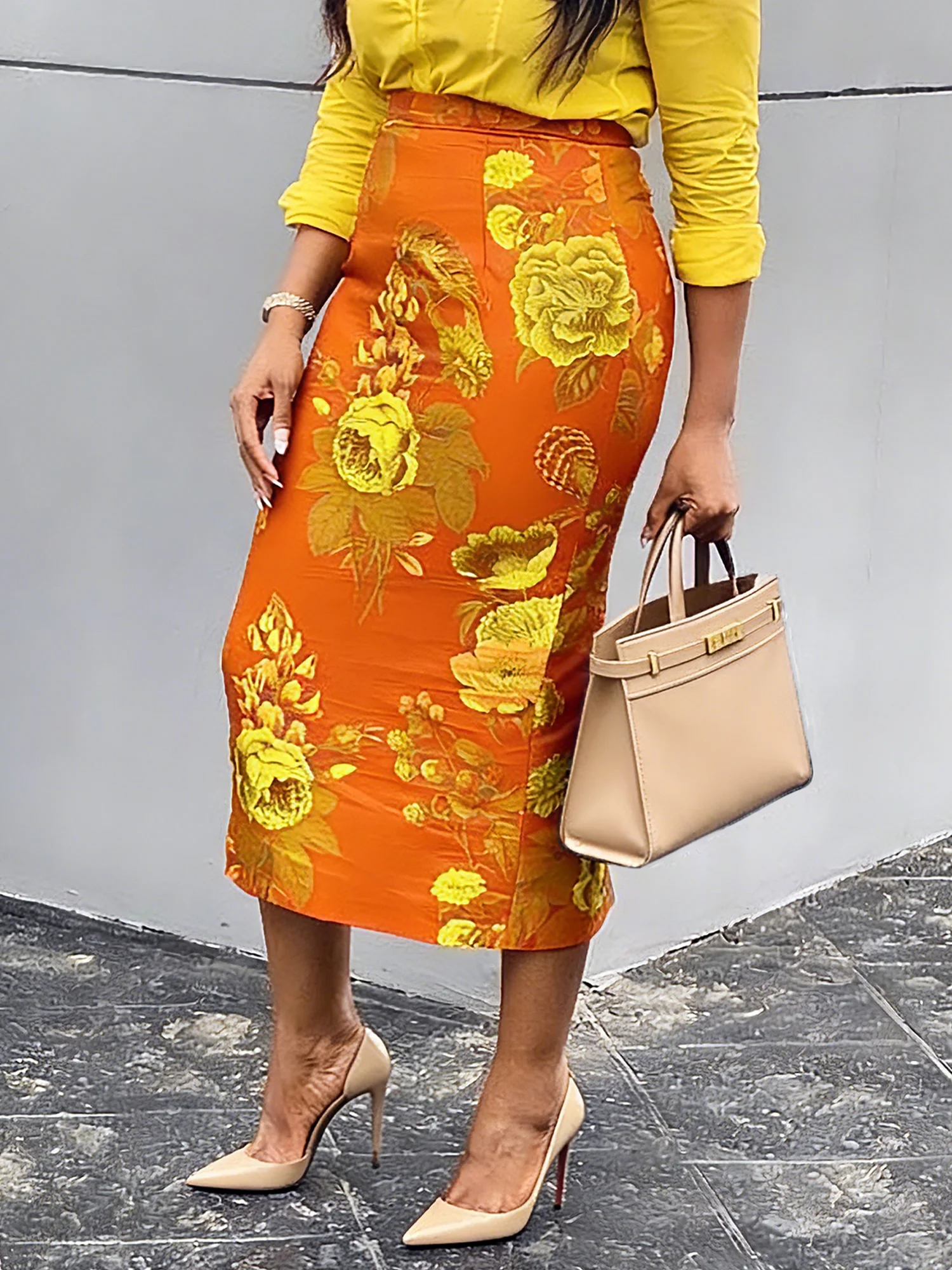 Elegant Printing Floral Midi Skirt