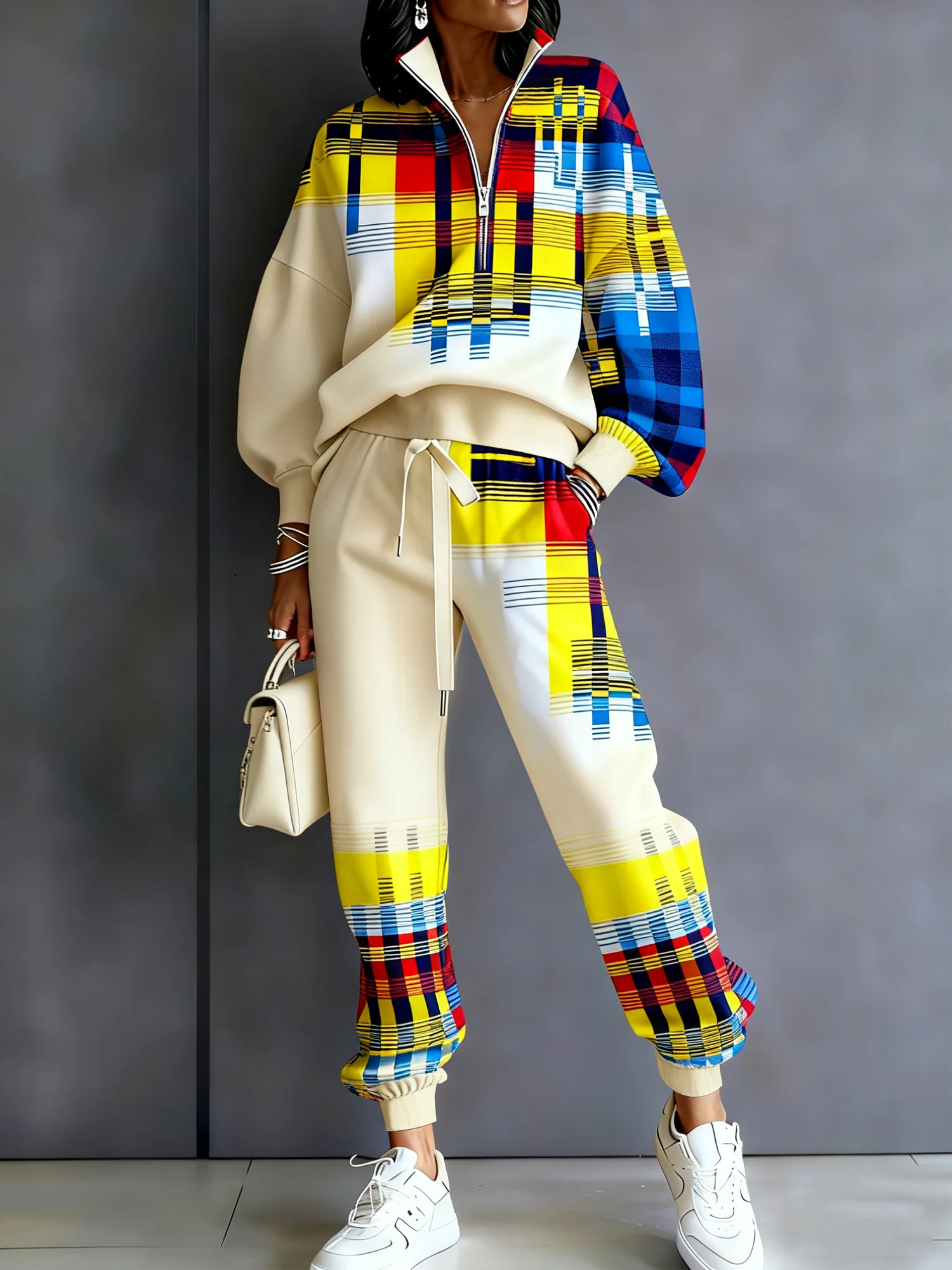 Casual Geometric Stand Collar Sweatshirt