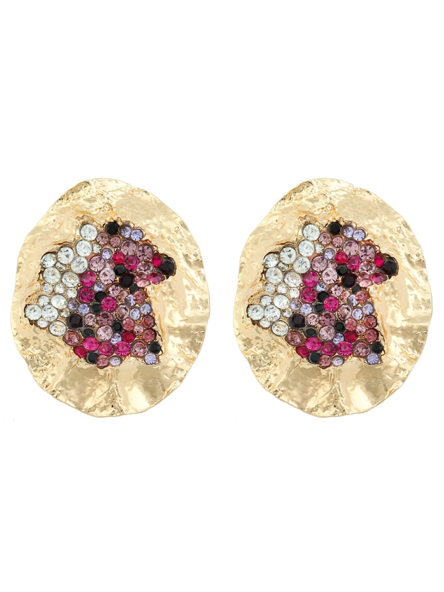 Oval-shaped sinkhole alloy earrings inlaid with colored diamonds, irregular earrings