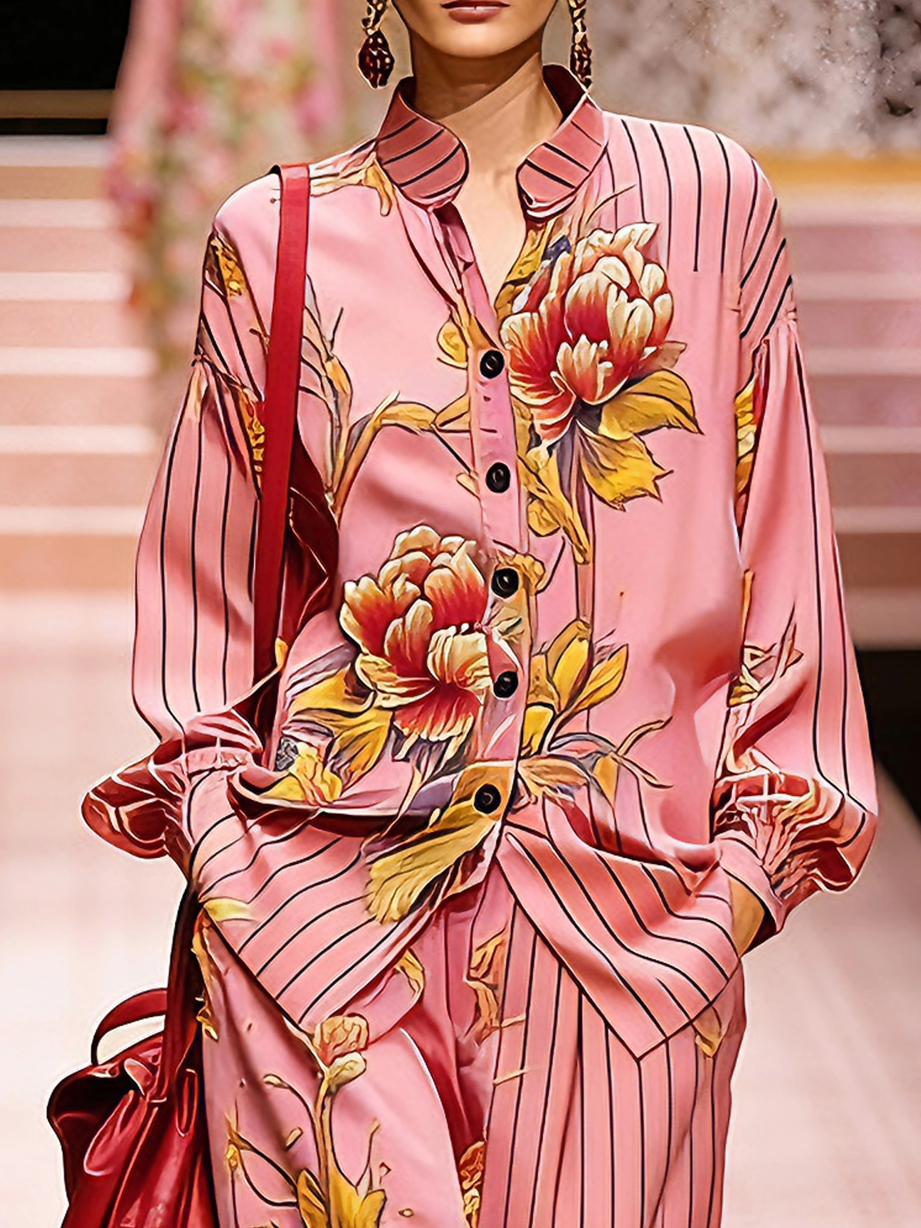 Casual Floral Printing Shirt Collar Shirt