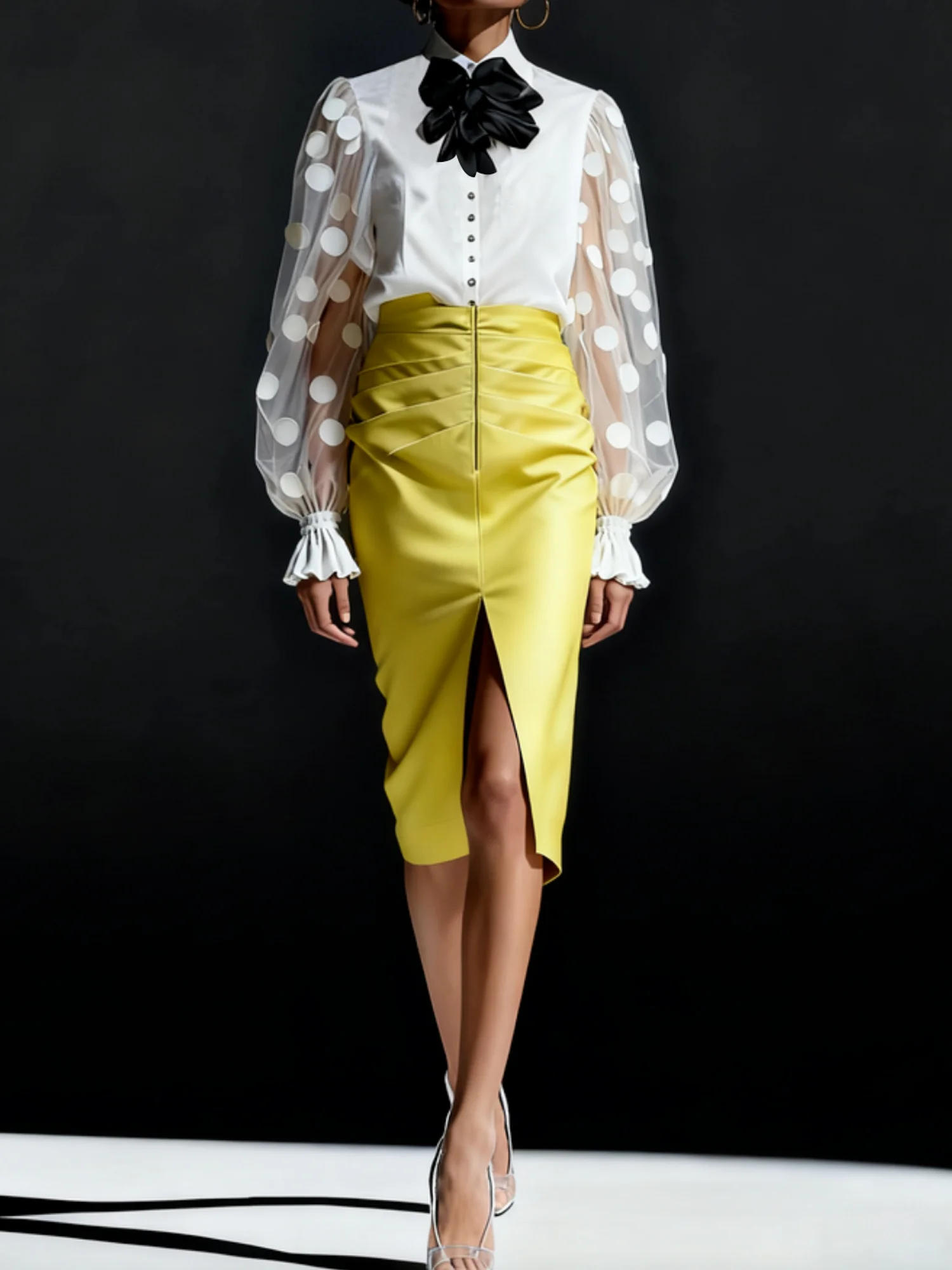 Elegant Polka Dots Shirt Collar Shirt