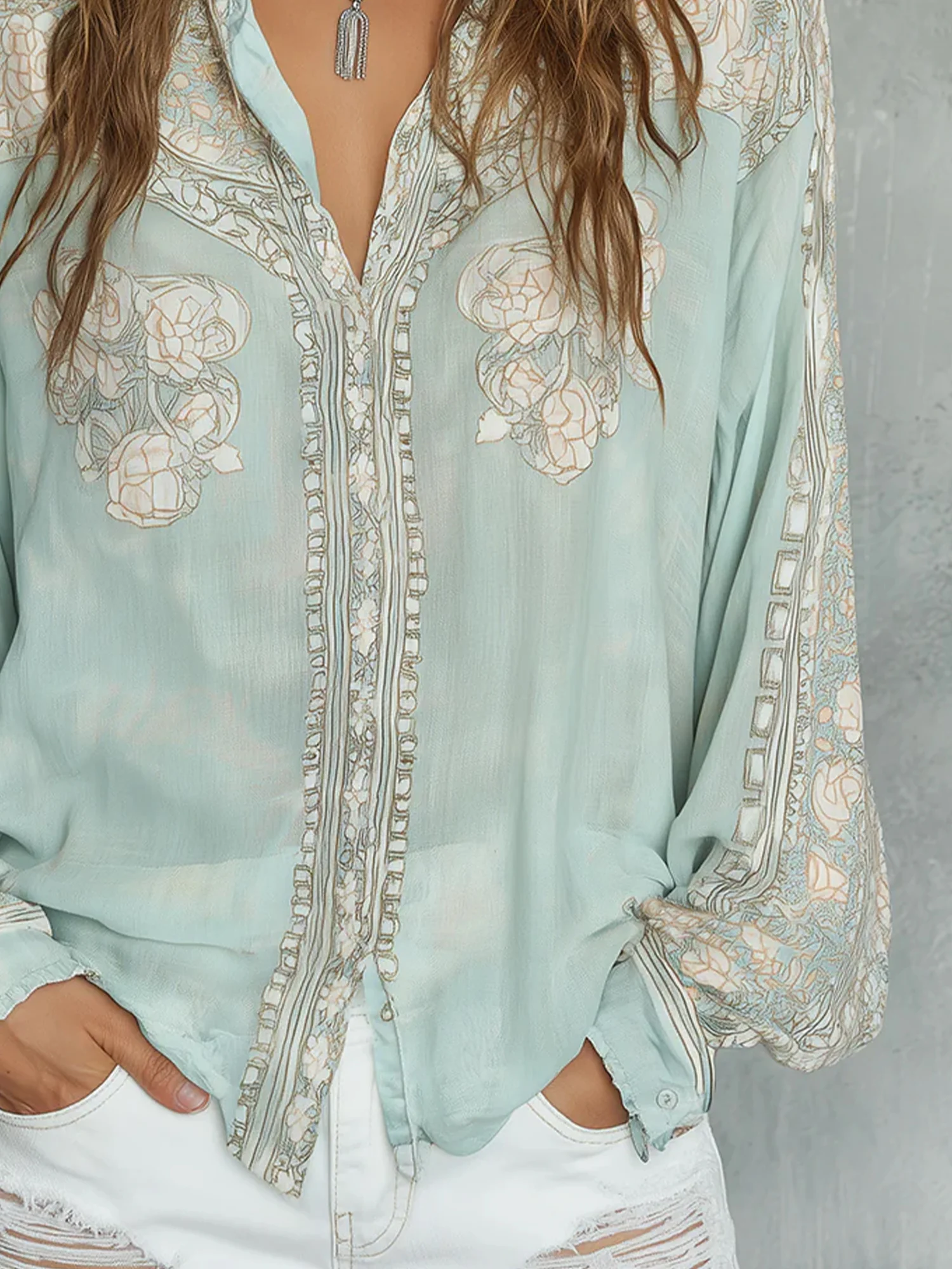 Urban Floral Printing Shirt Collar Shirt