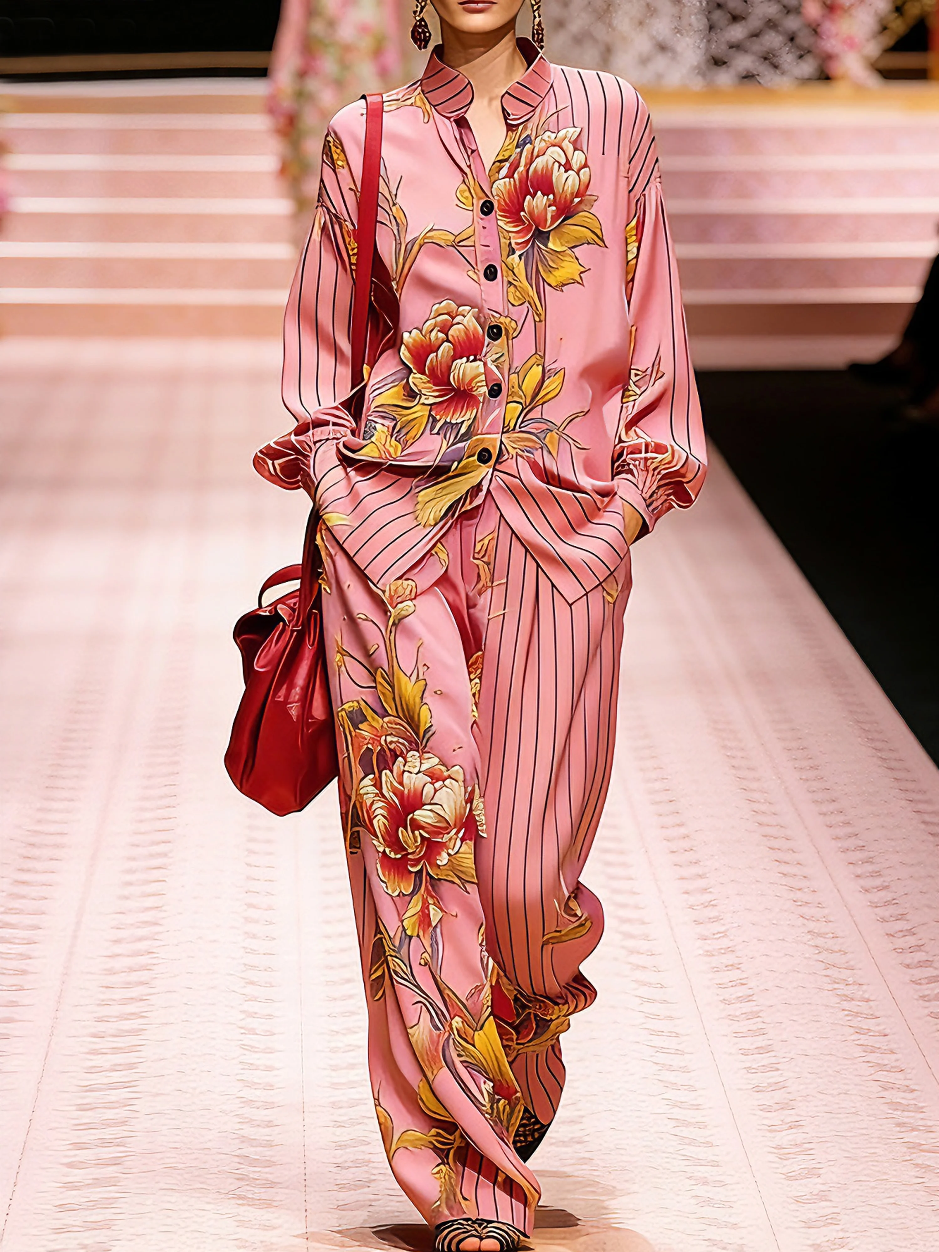 Casual Floral Printing Shirt Collar Shirt