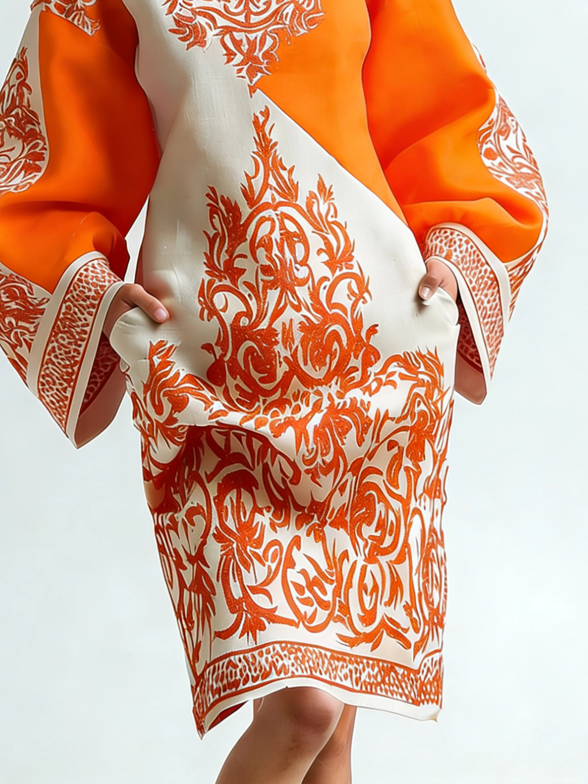 Elegant Geometric Bell Sleeve Printing Knee Length Dress