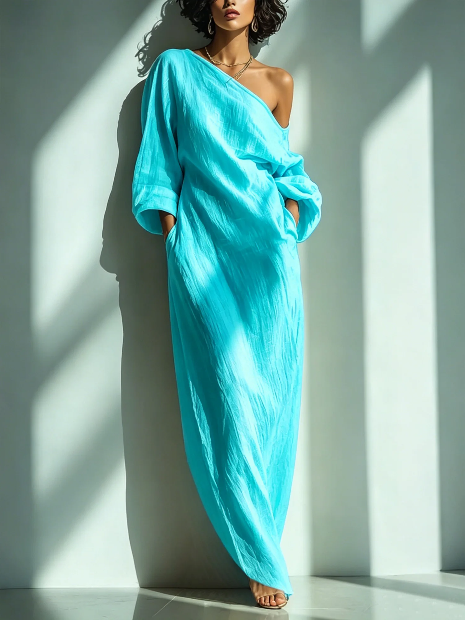 maxi stylewe elegant dresses Elegant Striped Round Neck Long Dress Round Neck Short Sleeve Waist Commuting Vacation Atmosphere Dress