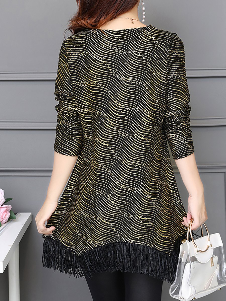 Bowknot Neck Long Sleeve Stripe Print Tunic Dress Bowknot Neck Long Sleeve Stripe Print Tunic Dress