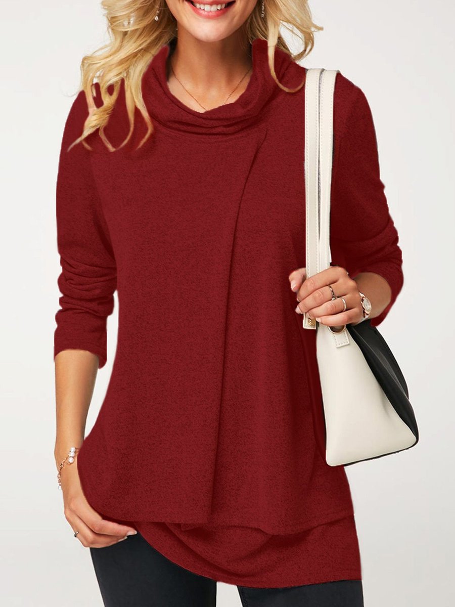 folds paneled long sleeve cowl neck shift tunics