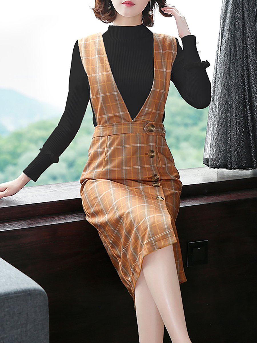 Stylewe Elegant Two-Piece Set For Women White Black Knitted Buttoned Outfits