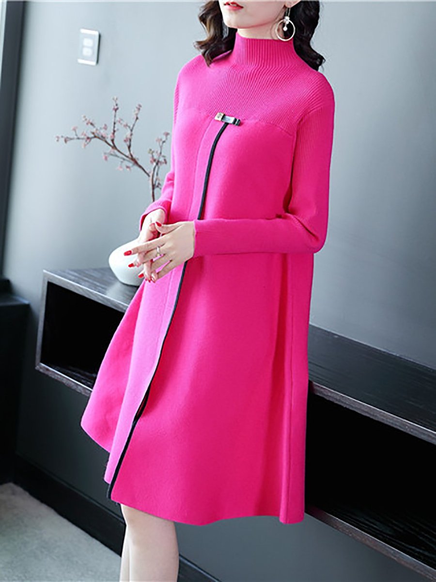 Elegant Long Sleeve Shift Solid Sweater Dresses - StyleWe.com
