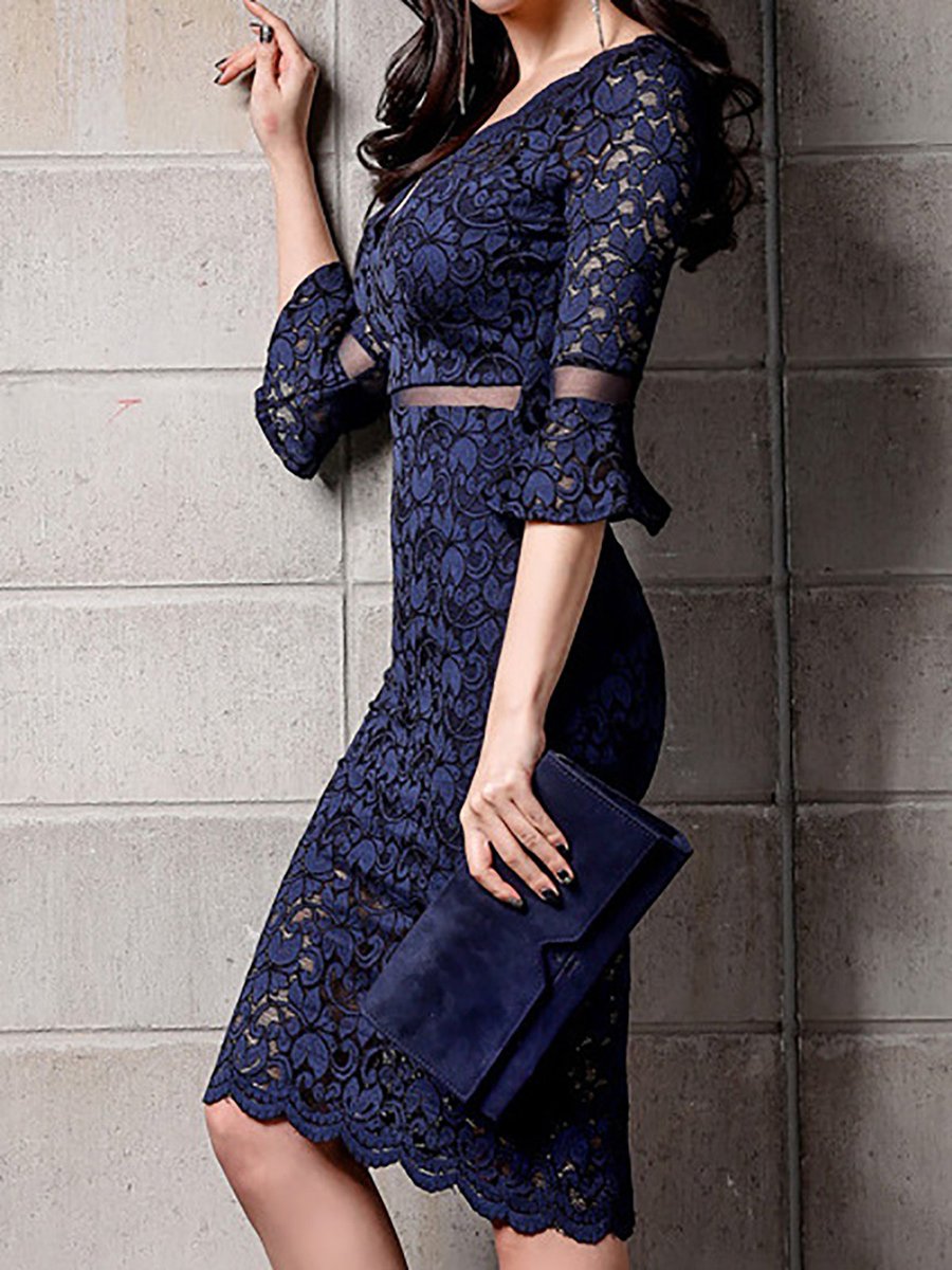 Tie neck light blue sheath work midi dress boots backless