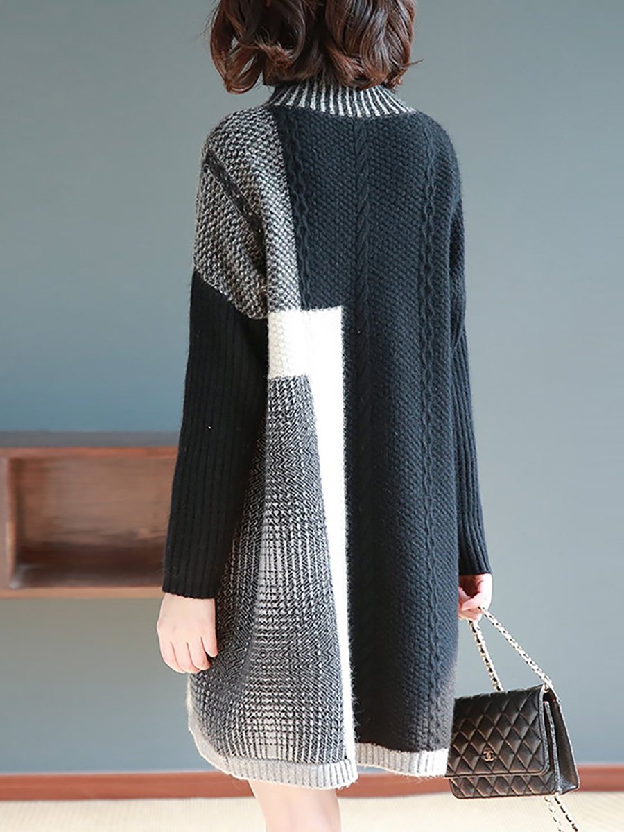 Color Block Long Sleeve Turtleneck Sweater