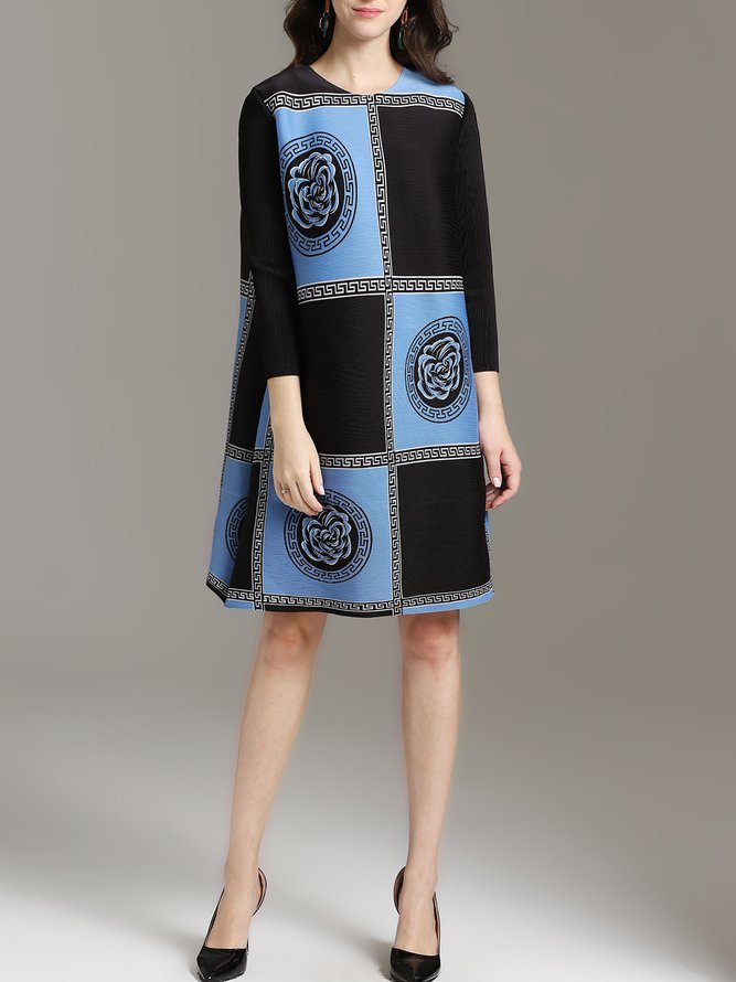 crew neck printed casual shift dress