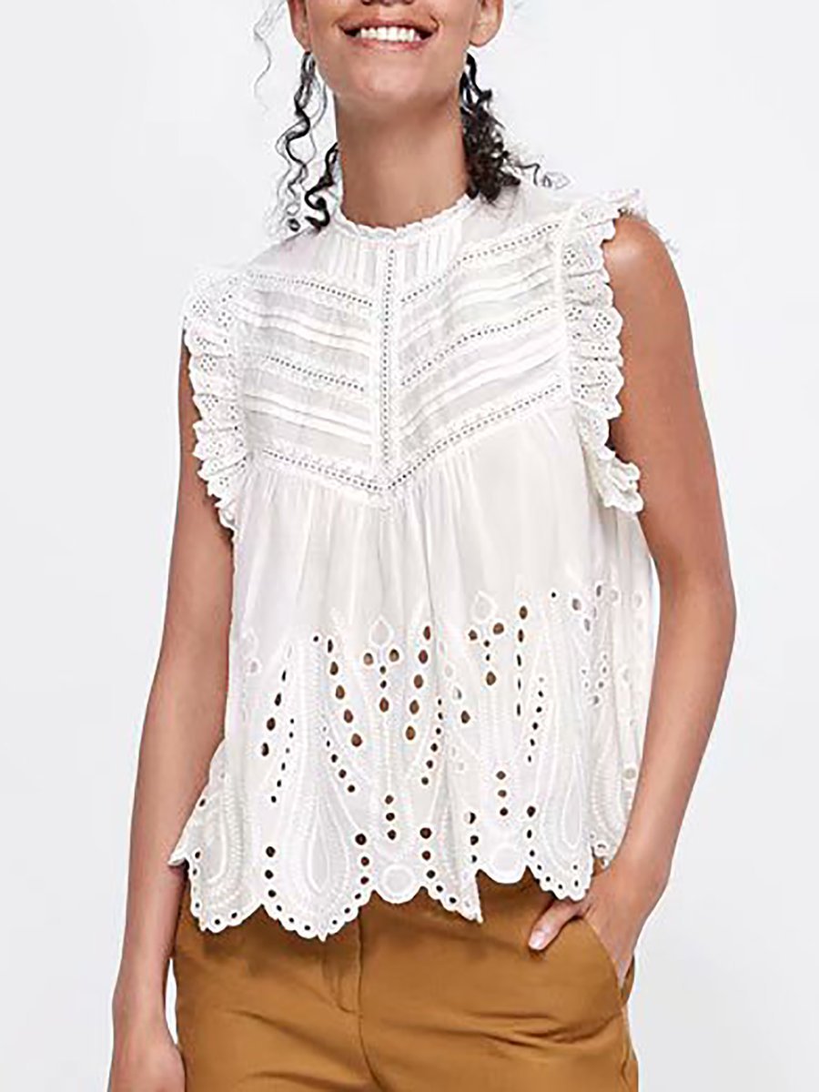 Stylewe White Women Tanks And Camis Ruffled Polyester Casual Daytime Cutout Tanks And Camis
