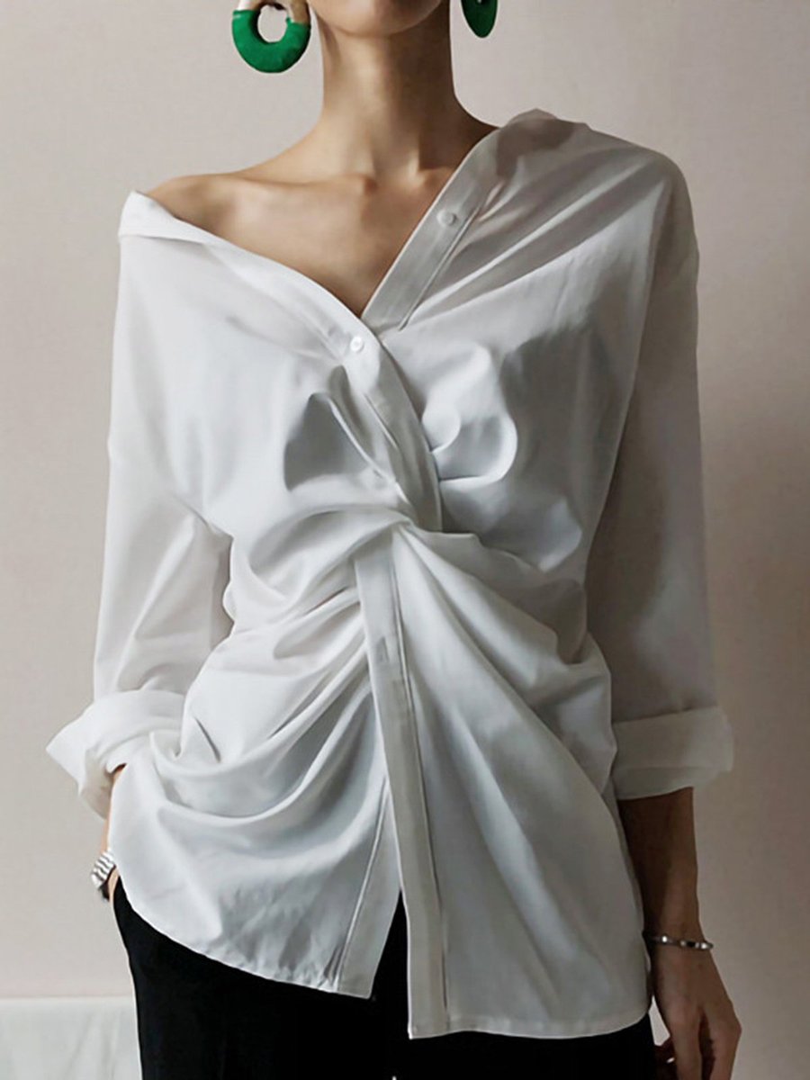 Stylewe Long Sleeve White Blouses Cotton Shirt Collar Statement Knot ...