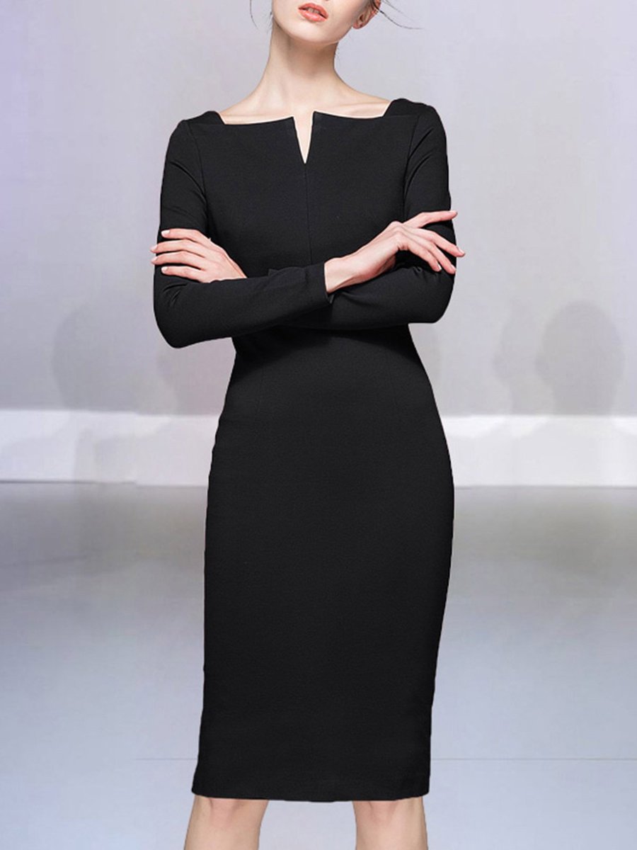Stylewe Formal Dresses Long Sleeve 1 Sundress Work Sheath U-Neck Paneled Elegant Dresses