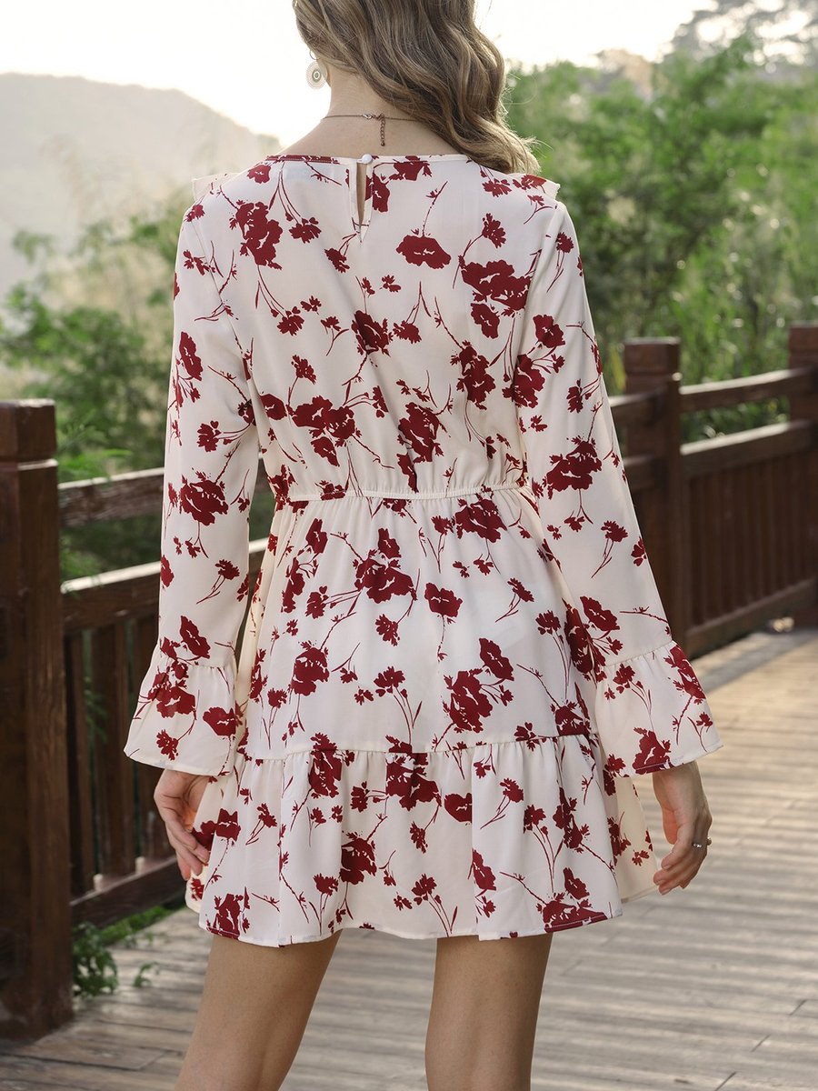 Stylewe Casual Dresses Long Sleeve Floral Dresses Date ALine Crew Neck