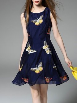 Embroidered Polyester Casual Sleeveless A-line Mini Dress