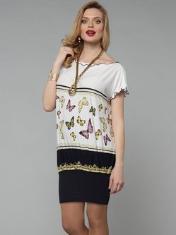 Printed Casual Short Sleeve H-line Butterfly Print Tunic