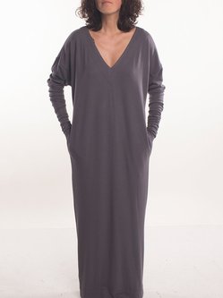 Deep Gray V Neck Casual Maxi Dress