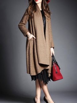 Brown Casual Plain Wool Blend Pockets Coat
