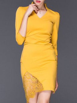 Yellow Paneled Cotton-blend 3/4 Sleeve Mini Dress