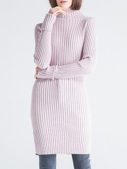 Pink Turtleneck Long Sleeve Wool Blend Sweater