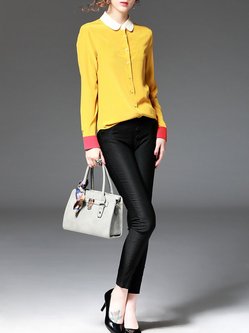 Yellow Color-block Long Sleeve Blouse