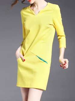 Shift Plain Elegant 3/4 Sleeve Mini Dress
