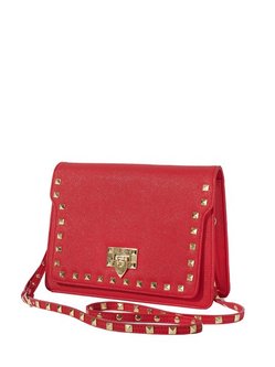 Red Twist Lock Solid Rivet PU Casual Shoulder Bag