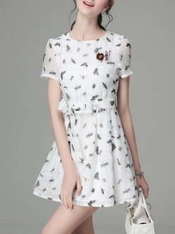 White Chiffon Short Sleeve Mini Dress