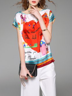 Multicolor H-line Casual Printed Silk Blouse