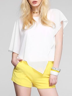 White Polyester Asymmetric Statement Short Sleeved Top