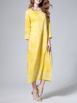 Yellow Elegant Crew Neck Midi Dress