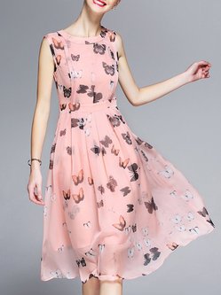 Pink Animal Print Resort Printed Midi Dress