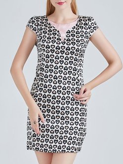 Elegant Short Sleeve Silk Sheath Printed Mini Dress