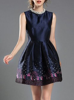 Elegant Beaded Sleeveless Crew Neck Folds Party Dress