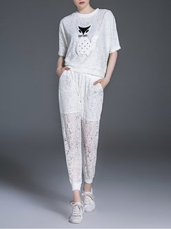 White Lace Casual Appliqued Two Piece Jumpsuit
