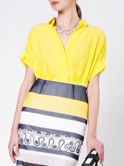 Yellow Casual V Neck Short Sleeved Top