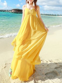 Yellow Boho Ruffled A-line Chiffon Maxi Dress
