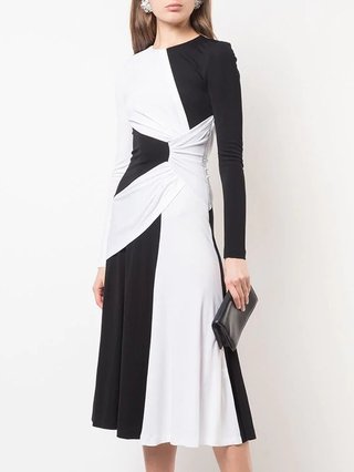 black and white midi dress with sleeves