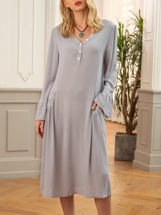 grey long sleeve casual dress