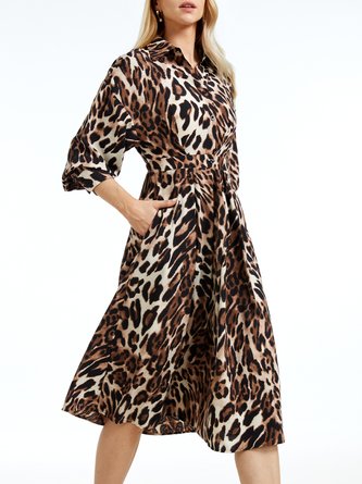 Stylewe Daily Long sleeve Shirt Collar Urban Leopard Dress