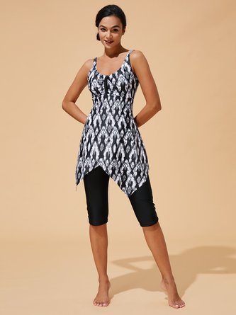 Casual Printing Abstract Scoop Neck Tankini