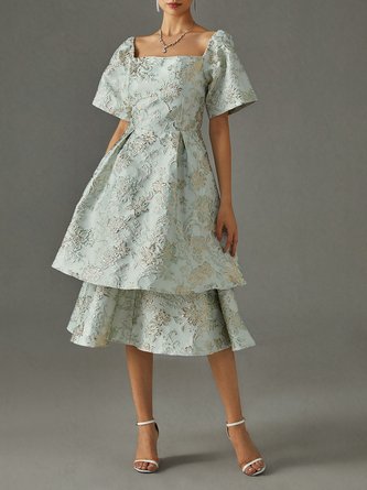 Square Neck Puff Sleeve Elegant Floral Party Dress